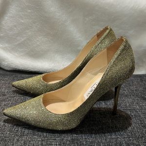 Jimmy Choo Light Bronze Size 38 Abel Glitter Pointed 100mm Pumps